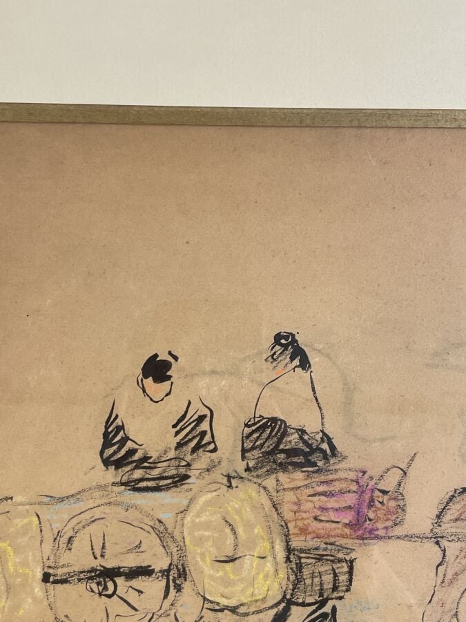 CHARLES CAMOIN (1879-1965) - Charrette - Encre de Chine et crayons de couleur s…