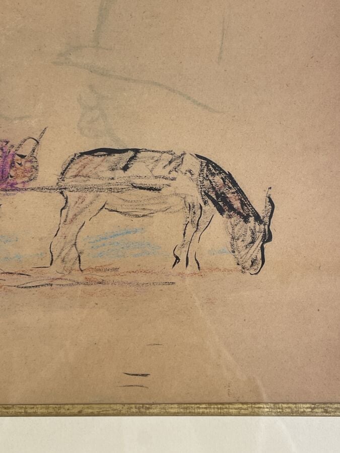 CHARLES CAMOIN (1879-1965) - Charrette - Encre de Chine et crayons de couleur s…