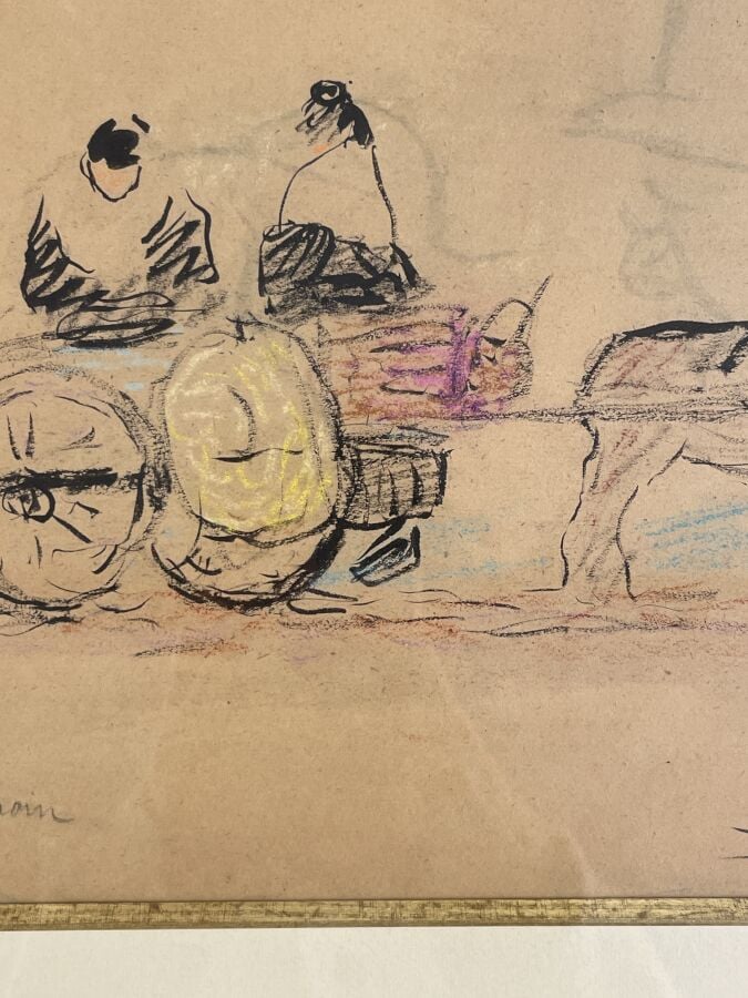 CHARLES CAMOIN (1879-1965) - Charrette - Encre de Chine et crayons de couleur s…