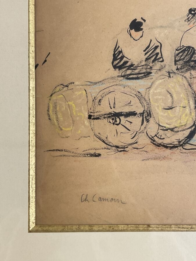 CHARLES CAMOIN (1879-1965) - Charrette - Encre de Chine et crayons de couleur s…