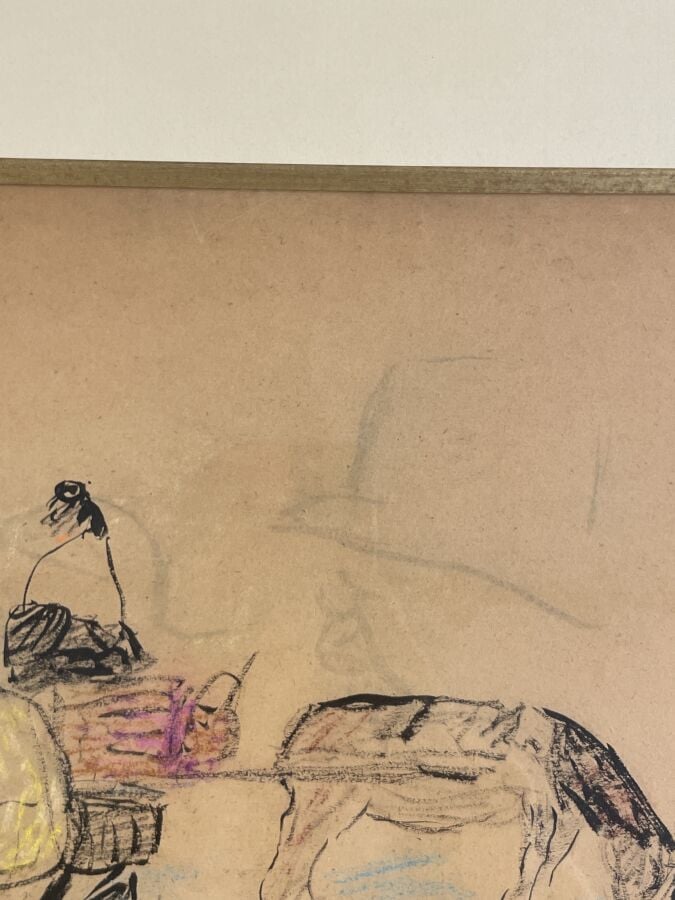 CHARLES CAMOIN (1879-1965) - Charrette - Encre de Chine et crayons de couleur s…