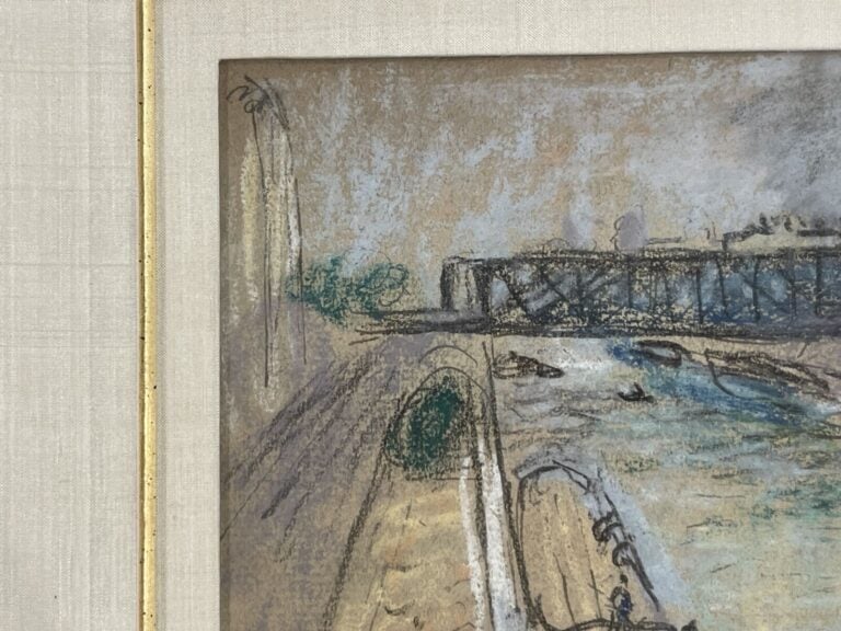 CHARLES CAMOIN (1879-1965) - Pêcheurs au bord du canal - Crayon, fusain, crayon…