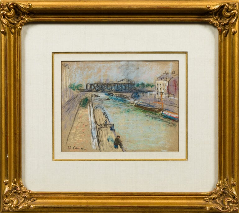 CHARLES CAMOIN (1879-1965) - Pêcheurs au bord du canal - Crayon, fusain, crayon…