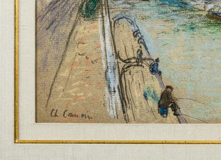 CHARLES CAMOIN (1879-1965) - Pêcheurs au bord du canal - Crayon, fusain, crayon…