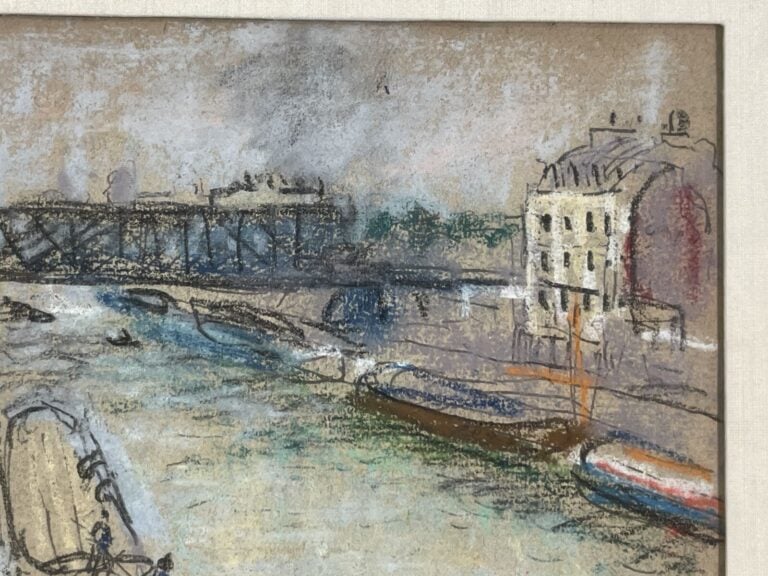 CHARLES CAMOIN (1879-1965) - Pêcheurs au bord du canal - Crayon, fusain, crayon…