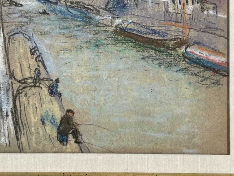 CHARLES CAMOIN (1879-1965) - Pêcheurs au bord du canal - Crayon, fusain, crayon…