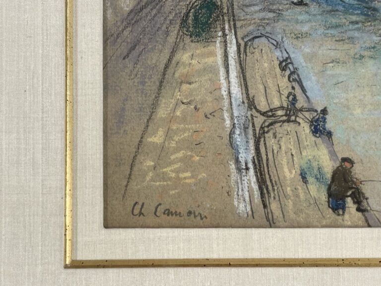CHARLES CAMOIN (1879-1965) - Pêcheurs au bord du canal - Crayon, fusain, crayon…
