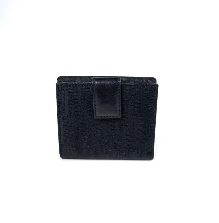 CHRISTIAN DIOR - Portefeuille en cuir et toile oblique noire, orné d'un noeud e…