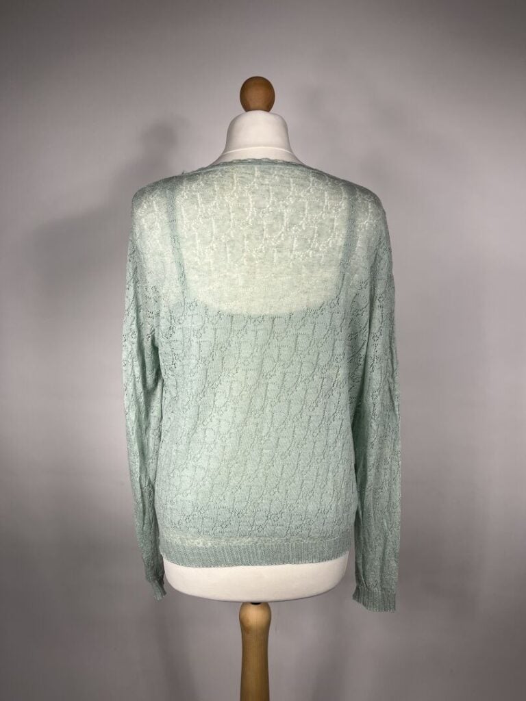 CHRISTIAN DIOR - Twin-set en jersey de coton ajouré et entièrement siglé vert d…
