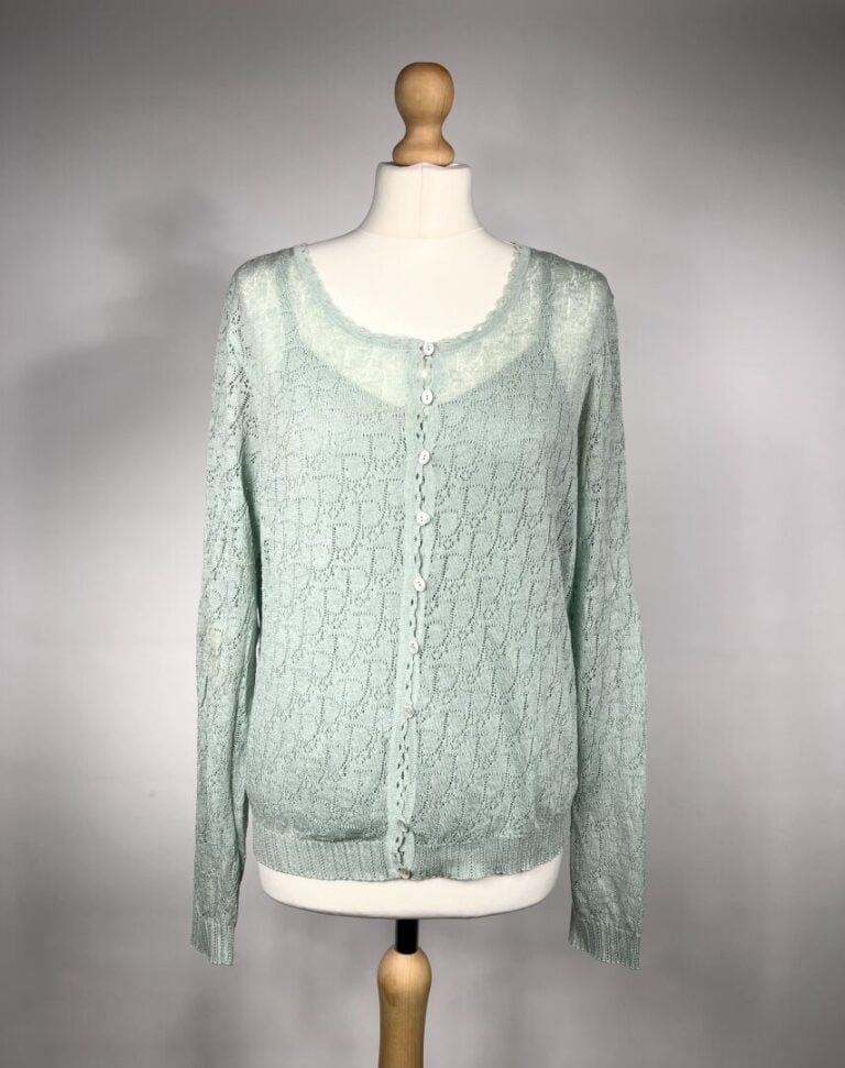 CHRISTIAN DIOR - Twin-set en jersey de coton ajouré et entièrement siglé vert d…