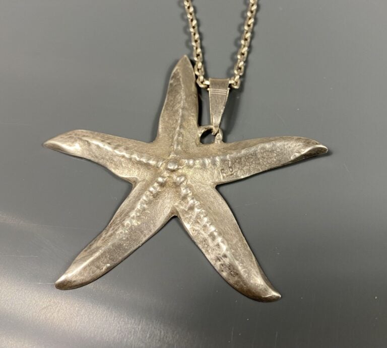 DELAVAN - Chaîne à maille forçat limée, retenant un pendentif étoile de mer en…