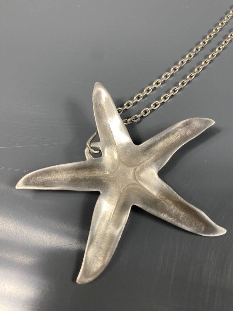 DELAVAN - Chaîne à maille forçat limée, retenant un pendentif étoile de mer en…