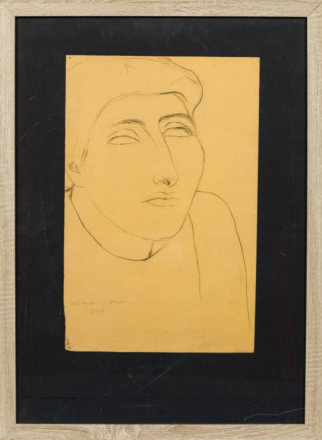 Émile GILIOLI (1911-1977) - Visage - Fusain sur papier beige, signé et dédicacé…