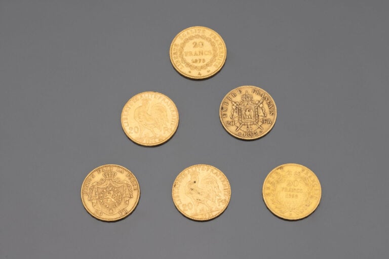 FRANCE - 5 pièces de 20 francs or - 1858, 1863, 1879, 1901, 1906 - Poids total…