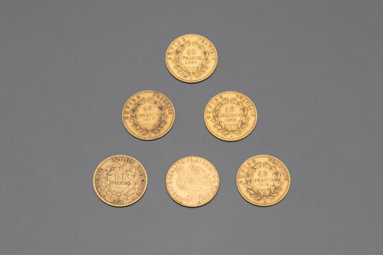 FRANCE - 6 pièces de 10 francs or - 1851, 1855, 1856, 1857 (x2), 1912 - Poids t…