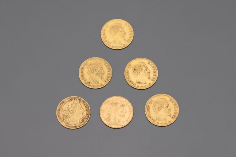 FRANCE - 6 pièces de 10 francs or - 1851, 1855, 1856, 1857 (x2), 1912 - Poids t…