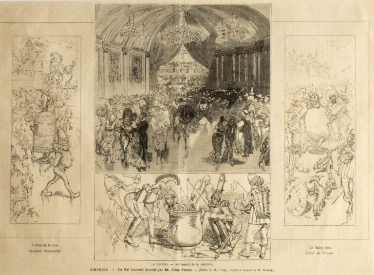 Gravure. Le bal travesti donné par Jules Verne à Amiens en 1877. Dessins de Dan…