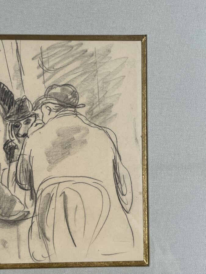 JULES PASCIN (1885-1930) - Scène de café - Crayon et estompage sur papier, cach…