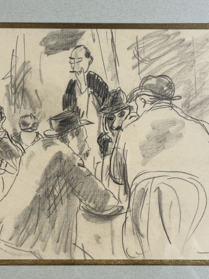 JULES PASCIN (1885-1930) - Scène de café - Crayon et estompage sur papier, cach…