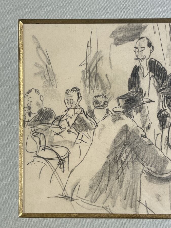 JULES PASCIN (1885-1930) - Scène de café - Crayon et estompage sur papier, cach…