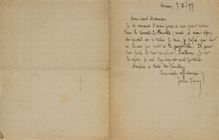 L.A.S. de Jules Verne à son neveu Maurice en date du 7 Xre 1897. - Lettre autog…