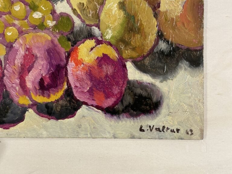 Louis VALTAT (1869-1952) - Pêches et raisins, 1943 - Huile sur panneau, signée…