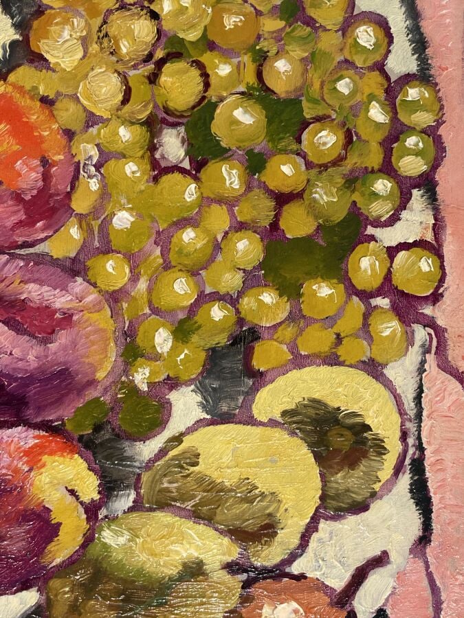 Louis VALTAT (1869-1952) - Pêches et raisins, 1943 - Huile sur panneau, signée…