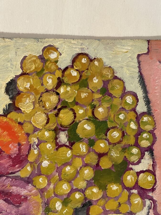 Louis VALTAT (1869-1952) - Pêches et raisins, 1943 - Huile sur panneau, signée…