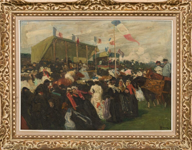 Lucien SIMON (1861-1945) - Course de chevaux à Pont l'Abbé - Huile sur toile, s…