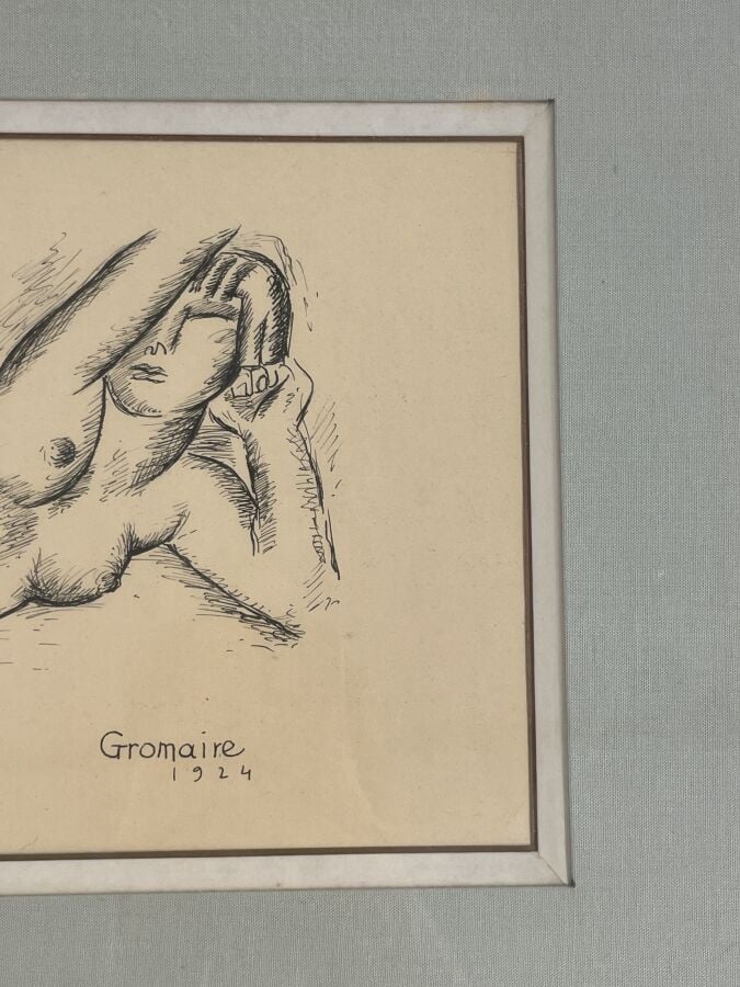 MARCEL GROMAIRE (1892-1971) - Femme nue allongée, 1924 - Encre sur papier, sign…