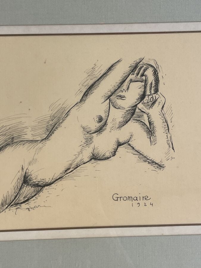 MARCEL GROMAIRE (1892-1971) - Femme nue allongée, 1924 - Encre sur papier, sign…