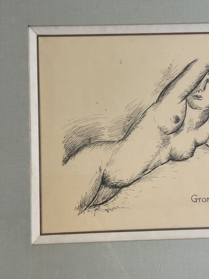MARCEL GROMAIRE (1892-1971) - Femme nue allongée, 1924 - Encre sur papier, sign…