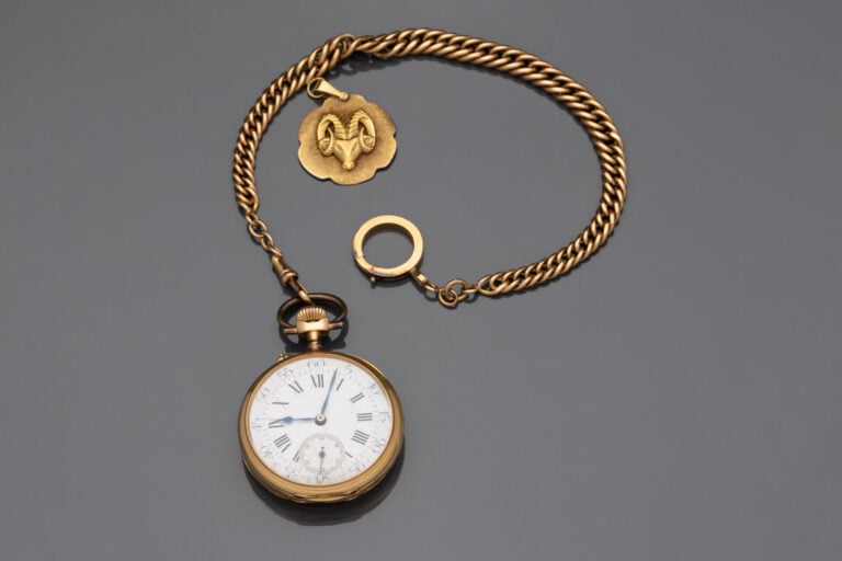 Montre de gousset en or jaune (750), boîtier uni - Mouvement mécanique - Avec u…