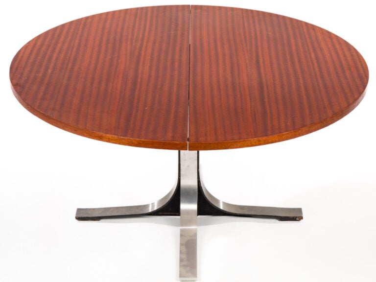Osvaldo BORSANI (1911-1985) - Table à système, plateau circulaire en placage de…