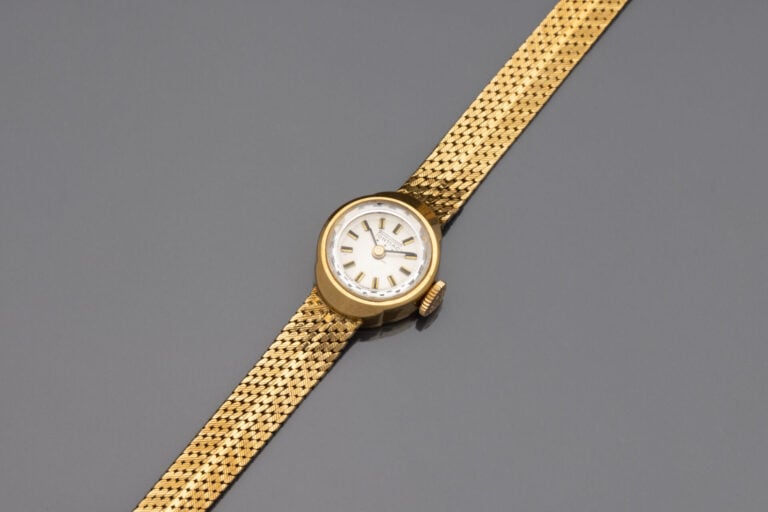 PONTIAC - Montre bracelet de dame en or jaune (750), boîtier rond - Cadran à fo…