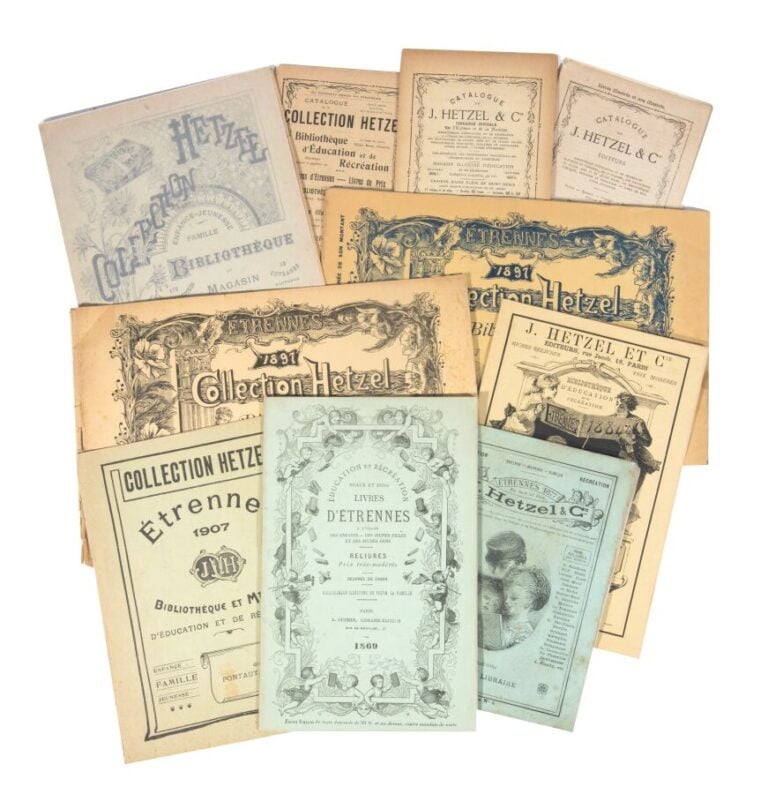Rare ensemble de 10 catalogues Hetzel de 1869 à 1907. - 7 catalogues in-8° (tou…
