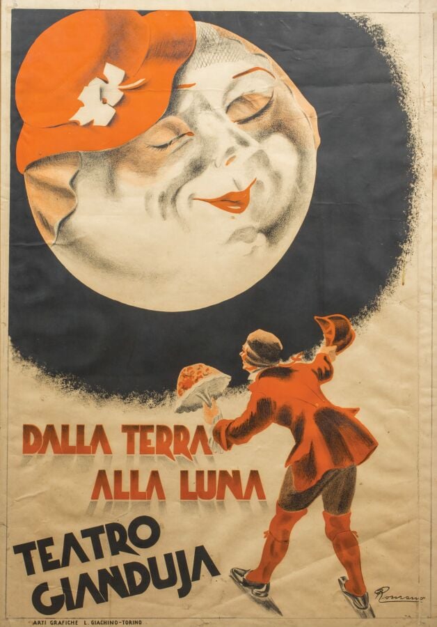 Théâtre. Dalla Terra alla Luna. Theatro Gianduja. Dessin de Romano. Arti Grafic…