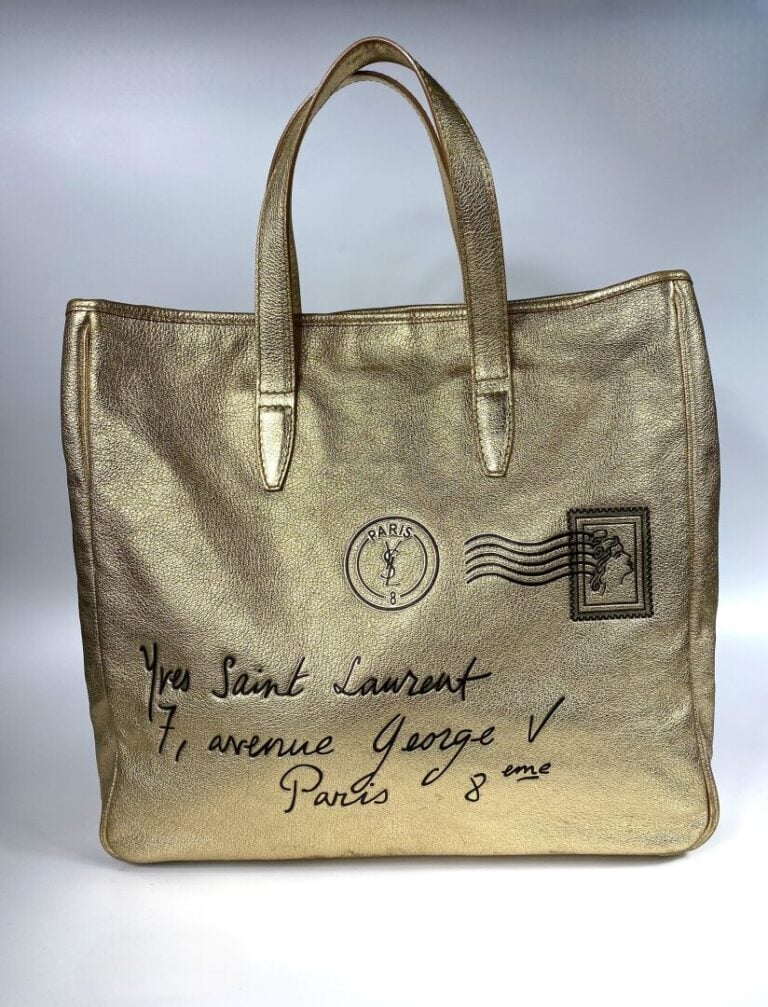 YVES SAINT LAURENT RIVE GAUCHE - Sac cabas en cuir doré « Y-MAIL », porté main,…