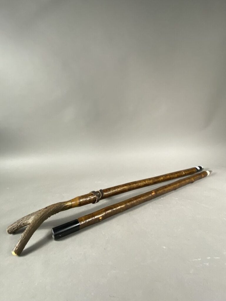 Alpenstock pose fusil démontable en 2 parties, fût en chataignier naturel verni…