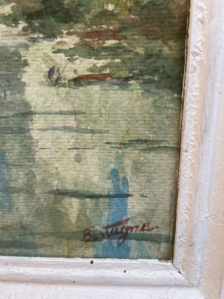 BISTAGNE - Sous-bois et paysage à la cascade - Deux aquarelles - Signée en bas…