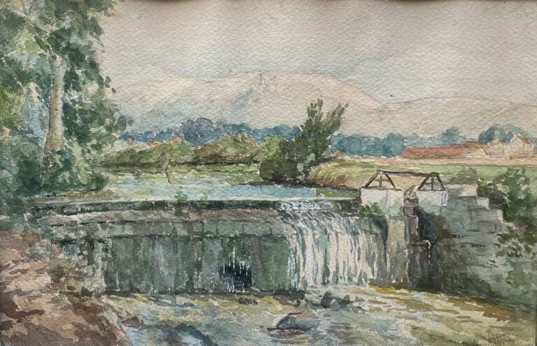 BISTAGNE - Sous-bois et paysage à la cascade - Deux aquarelles - Signée en bas…