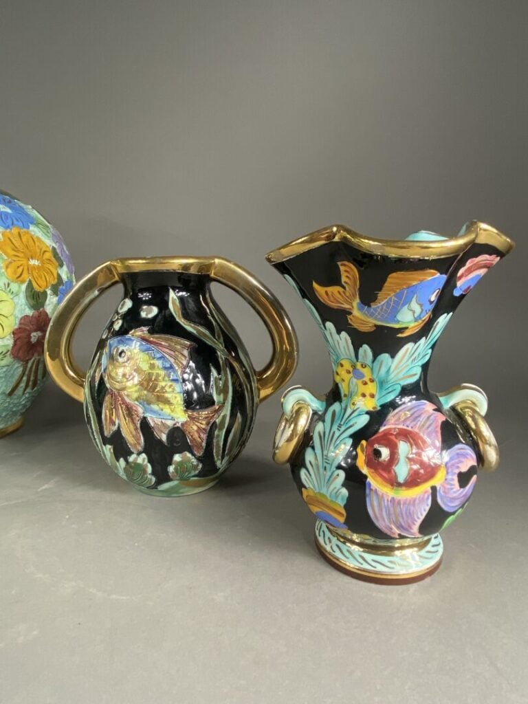 Cerdazur Monaco - Ensemble de céramiques émaillées polychromes comprenant un po…