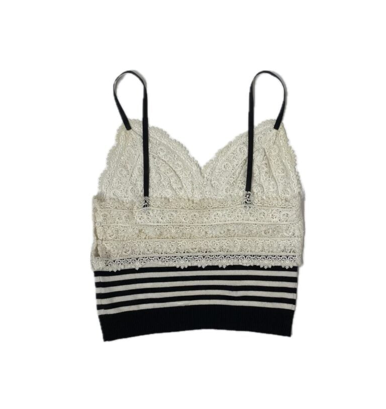 CHANEL (Printemps-été 2005) - Top court en dentelle et jersey rayé ivoire et no…
