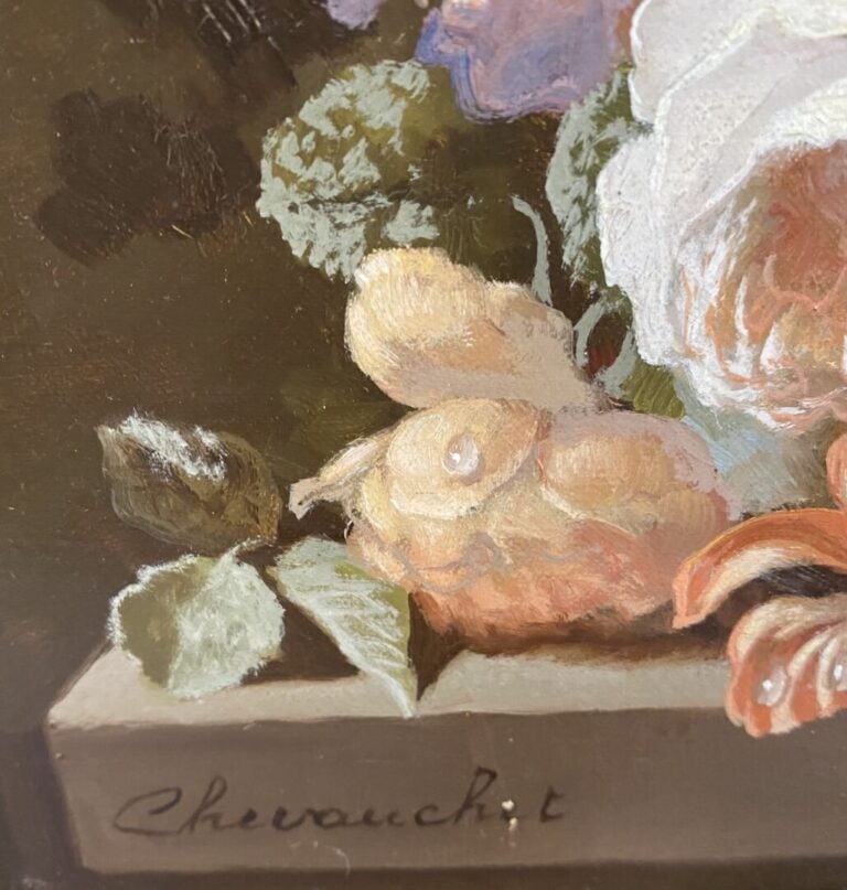CHEVAUCHET - Nature morte aux fleurs - Huile sur toile, signée - 30 x 24 cm - (…