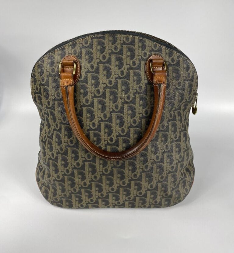 CHRISTIAN DIOR - Sac en toile Oblique enduite et cuir camel, double poignée, fe…