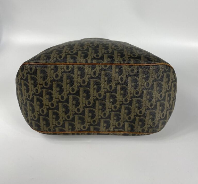CHRISTIAN DIOR - Sac en toile Oblique enduite et cuir camel, double poignée, fe…