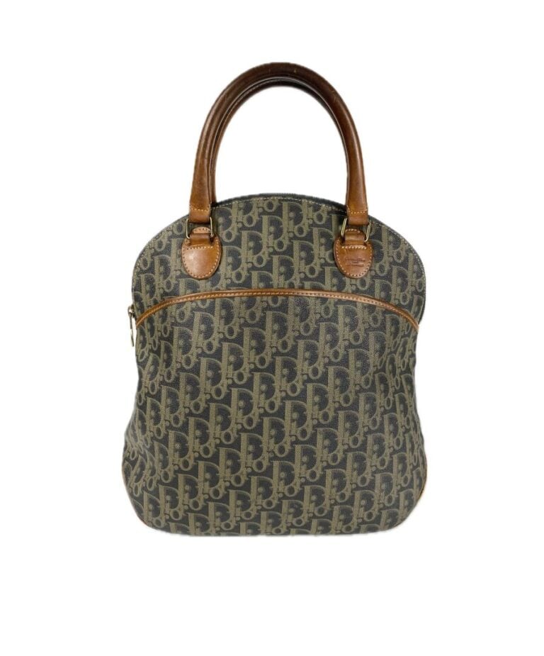 CHRISTIAN DIOR - Sac en toile Oblique enduite et cuir camel, double poignée, fe…