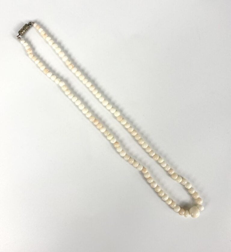 Collier en perles de corail blanc (Corallium spp) - Long. 22 cm - - Corail (Cor…