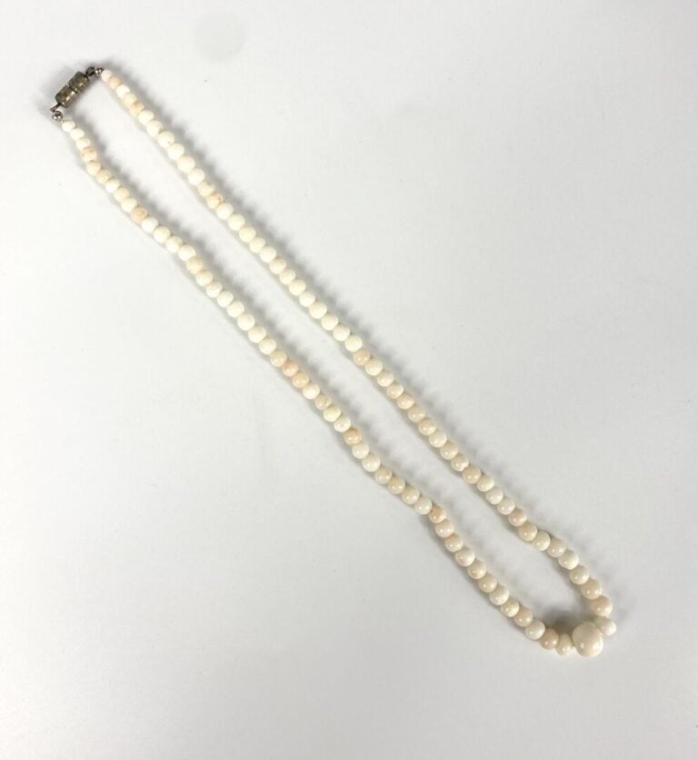 Collier en perles de corail blanc (Corallium spp) - Long. 22 cm - - Corail (Cor…