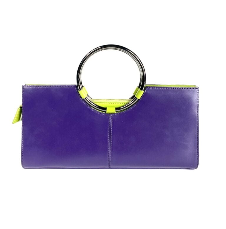 DANIEL AMODA - Petit sac rectangulaire en cuir bicolore aubergine et vert pomme…